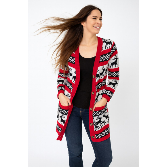 Women’s Long Sleeve Reindeer Christmas Cardigan – Size M – NWT - Picture 1 of 9